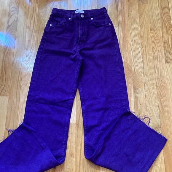 ZARA High Rise Wide Leg Jeans Dark Purple Wash Sz 0 - Picture 1 of 4